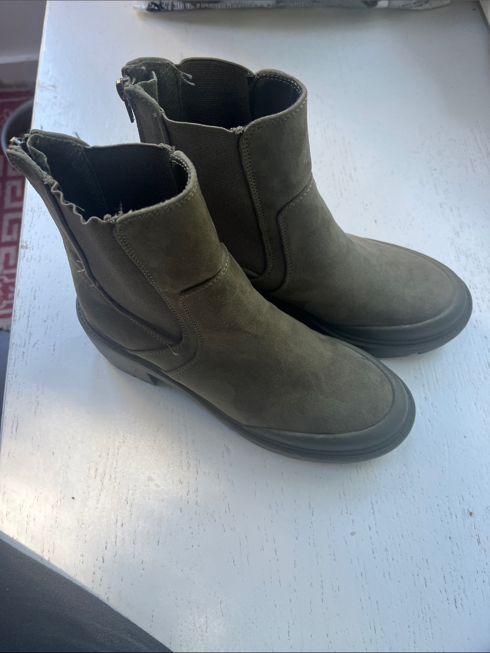 Esprit Olive Green Suede Chelsea Ankle Boots